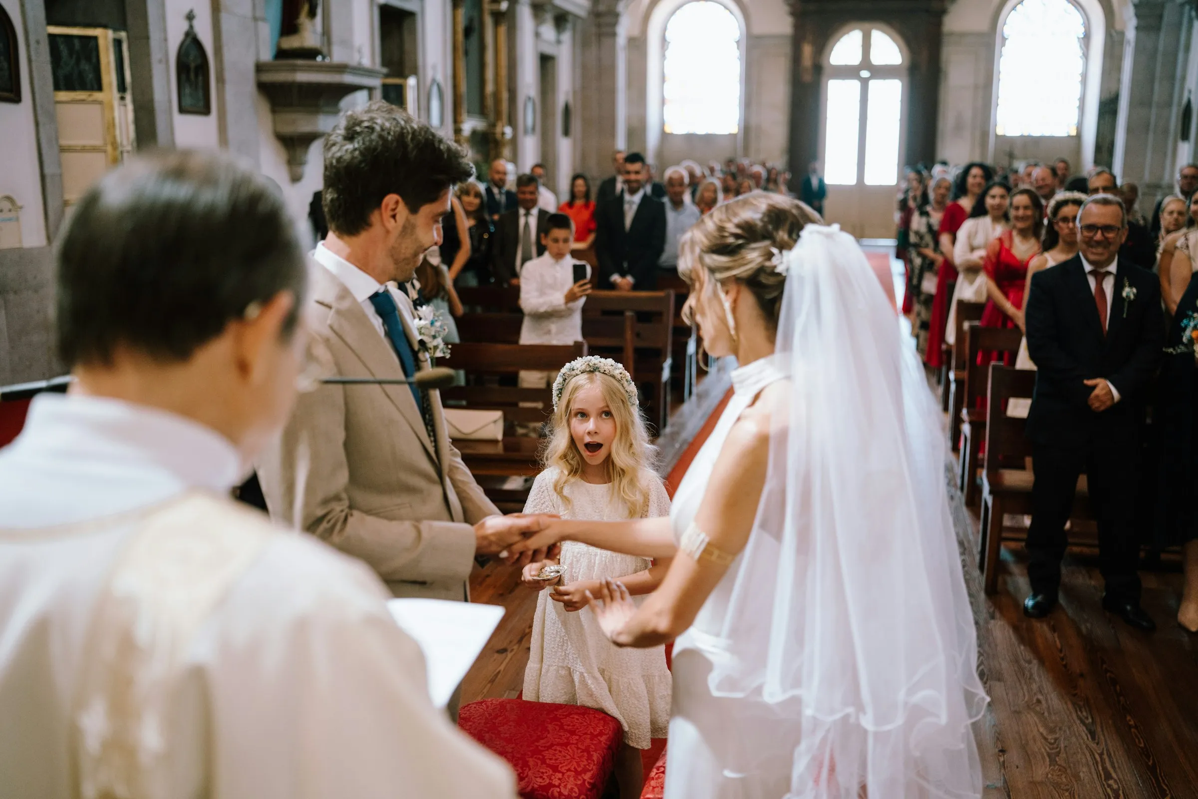 The ring ceremony inside the village church